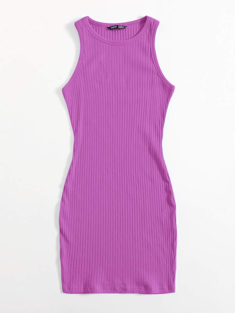 SHEIN Essnce Rib-knit Bodycon Dress - Purple - View 4