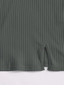 SHEIN Qutie 開衩下擺羅紋針織包臀連衣裙 - 深灰色 - 查看 4