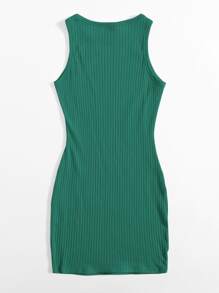 SHEIN Essnce Rib-knit Bodycon Dress - Dark Green - View 2