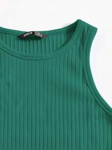 SHEIN Essnce Rib-knit Bodycon Dress - Dark Green - View 3