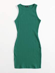 SHEIN Essnce Rib-knit Bodycon Dress - Dark Green - View 4