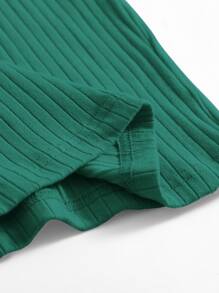SHEIN Essnce Rib-knit Bodycon Dress - Dark Green - View 5