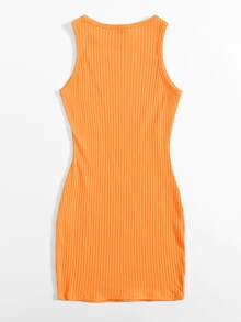 SHEIN Privé Neon Orange Rib-knit Bodycon Dress - Orange - View 2