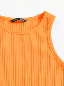 SHEIN Privé Neon Orange Rib-knit Bodycon Dress - Orange - View 3