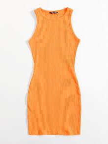 SHEIN Privé Neon Orange Rib-knit Bodycon Dress - Orange - View 4