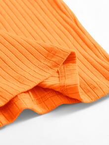 SHEIN Privé Neon Orange Rib-knit Bodycon Dress - Orange - View 5