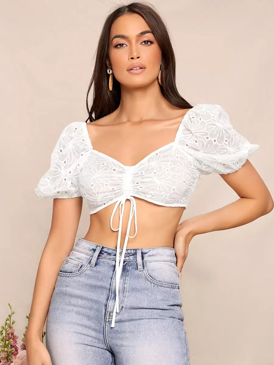 SHEIN Áo sơ mi Xù màu trơn Boho - trắng - Xem 1