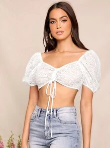SHEIN Áo sơ mi Xù màu trơn Boho - trắng - Xem 4