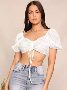 SHEIN Áo sơ mi Xù màu trơn Boho - trắng - Xem 5