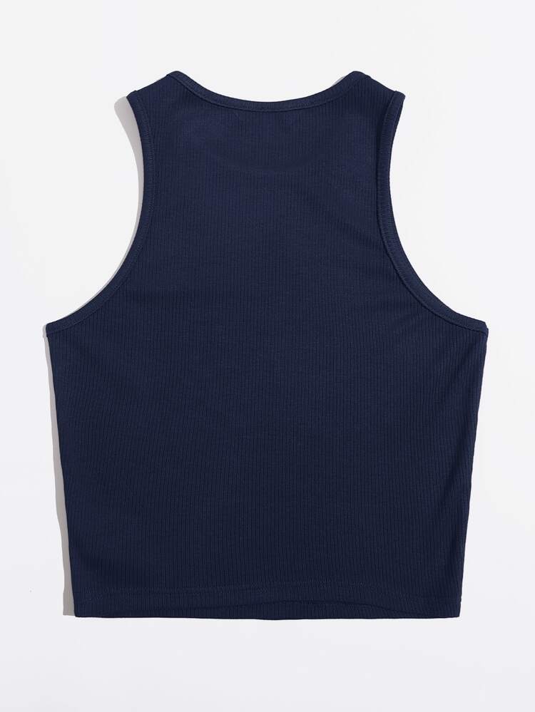 Muchica Solid Crop Tank Top - Navy Blue - View 2