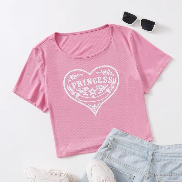 

Plus Heart Print Tee, Pink