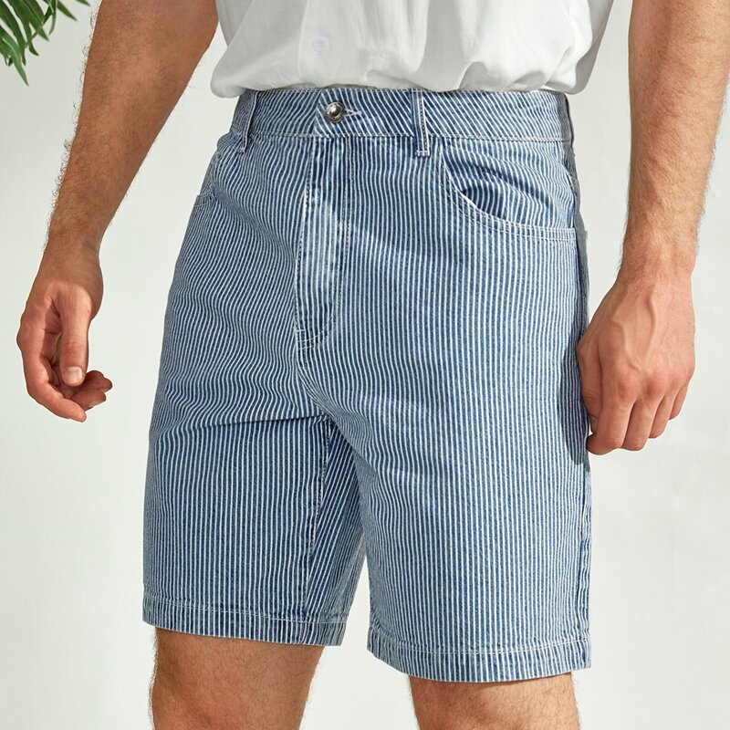 

Guys Striped Print Denim Shorts, Light wash
