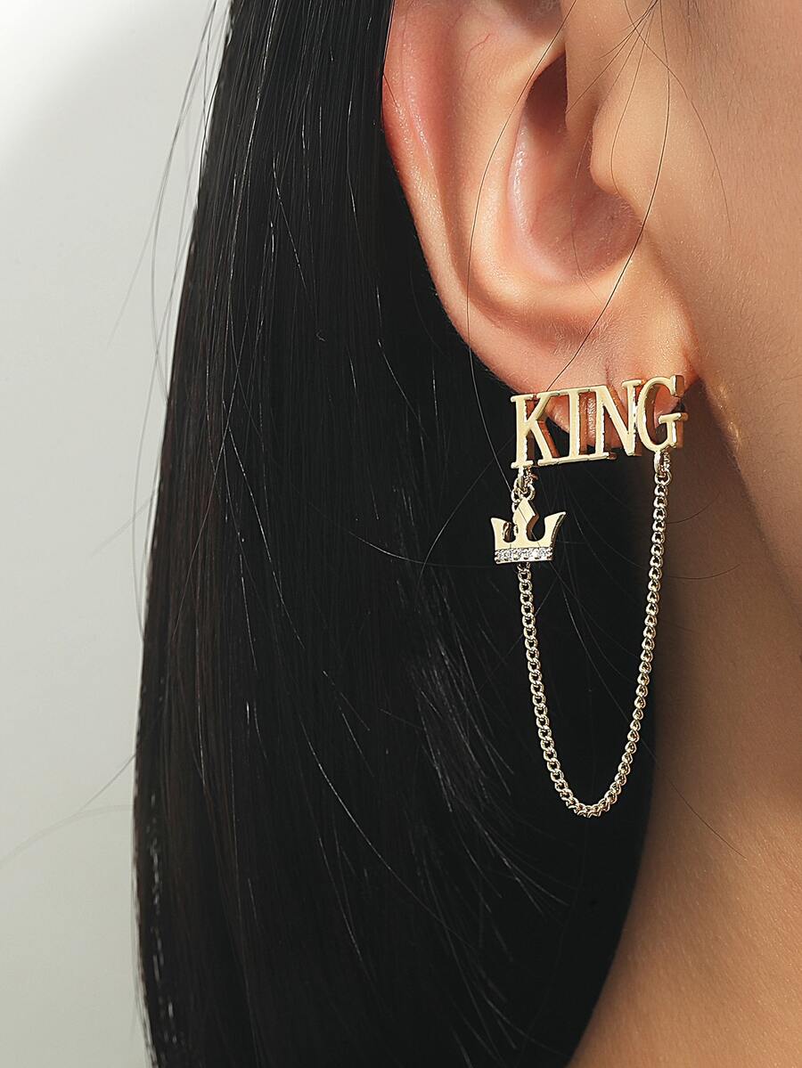 Letter & Chain Decor Drop Earrings - Yellow Gold - View 1