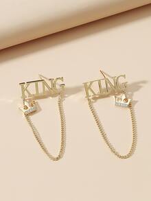 Letter & Chain Decor Drop Earrings - Yellow Gold - View 2
