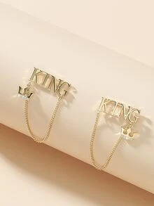 Letter & Chain Decor Drop Earrings - Yellow Gold - View 3