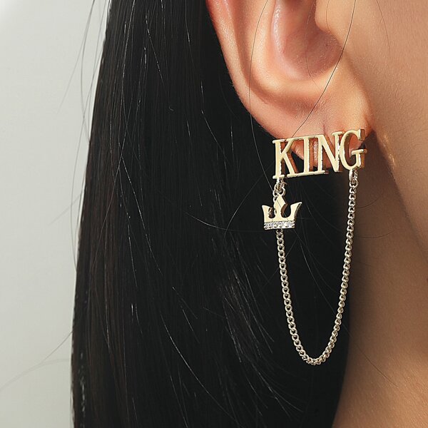 

Letter & Chain Decor Drop Earrings, Gold