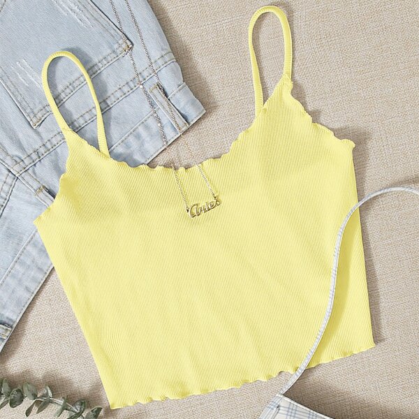 

Lettuce Trim Rib-knit Crop Cami Top, Yellow