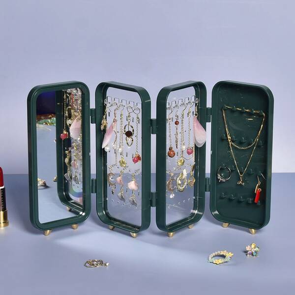 

1pc Foldable Jewelry Storage Box, Dark green
