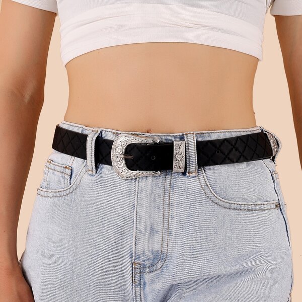 

Textured Metal Buckle Belt, Black