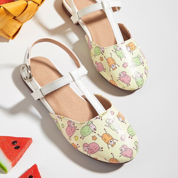 

Toddler Girls Cartoon Graphic T-strap Flats, Yellow