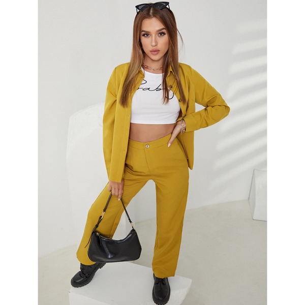 

Solid Blouse With Pants, Mustard yellow