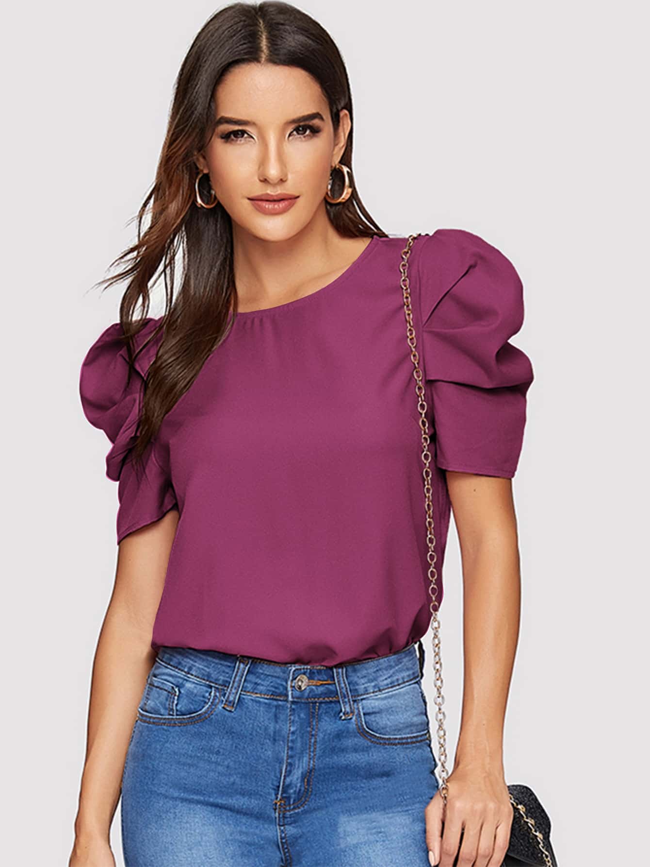 SHEIN Clasi Top de manga farol de espalda con abertura de ojo - Morado - Ver 1
