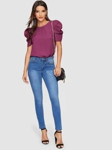 SHEIN Clasi Top de manga farol de espalda con abertura de ojo - Morado - Ver 6