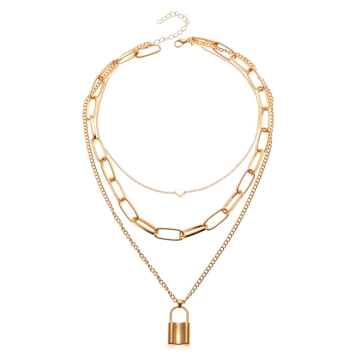 

Lock Layered Chain Necklace, Gold