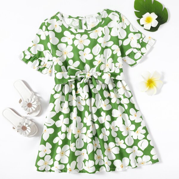 

Toddler Girls 1pc Floral Belted A-line Dress, Multicolor