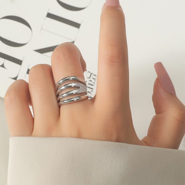 

Rhinestone Detail Cuff Ring, Silver