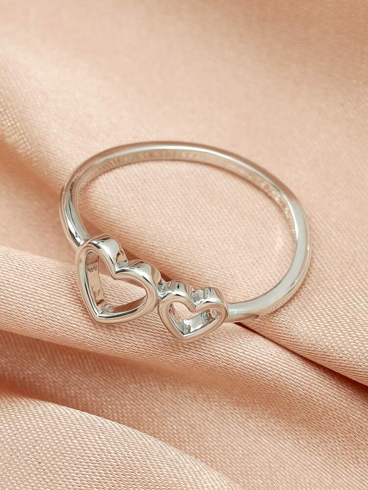 心形裝飾戒指 - 銀色 - 查看 2
