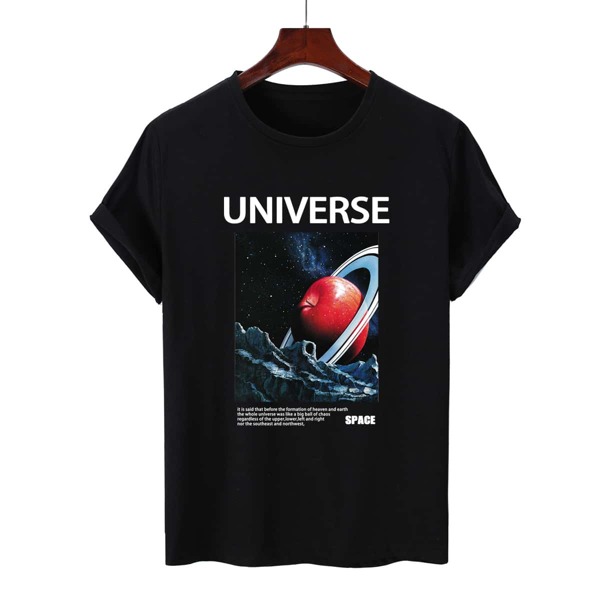 

Men Apple & Letter Graphic Tee, Black