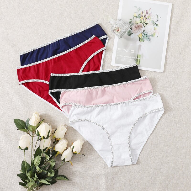 

5pack Plus Contrast Binding Panty Set, Multicolor