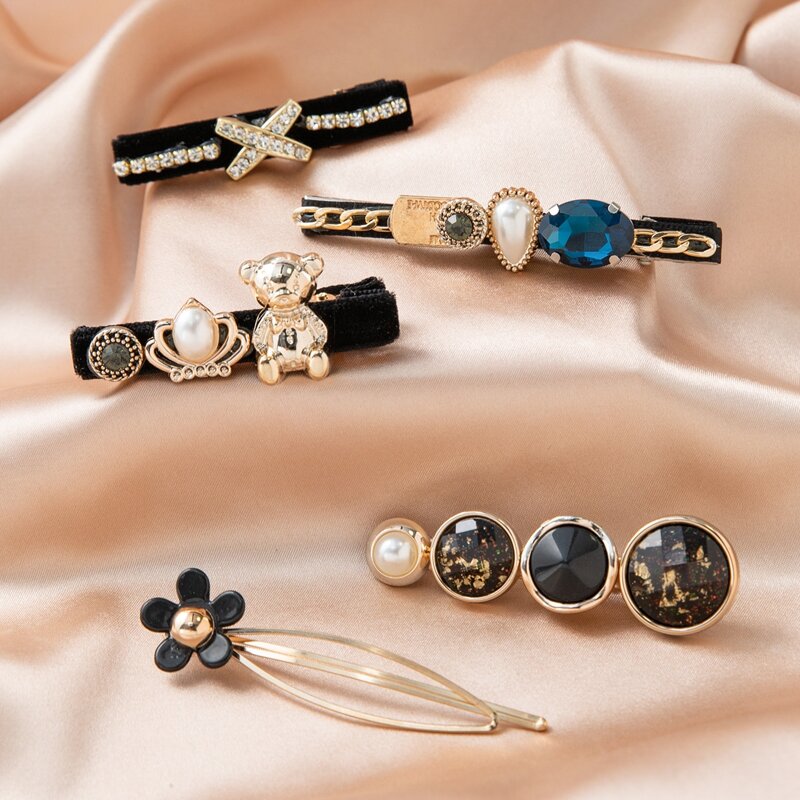 

5pcs Flower & Bear Decor Hair Clip, Multicolor