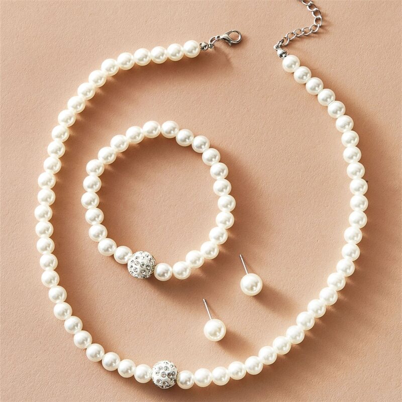

4pcs Faux Pearl Jewelry Set, White
