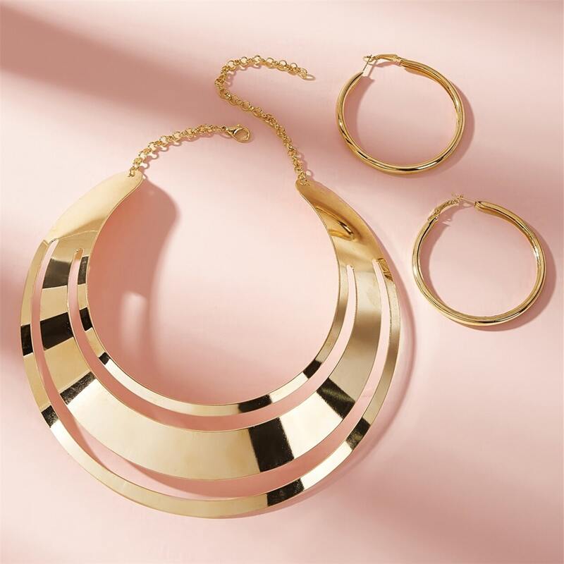 

3pcs Simple Metal Jewelry Set, Gold