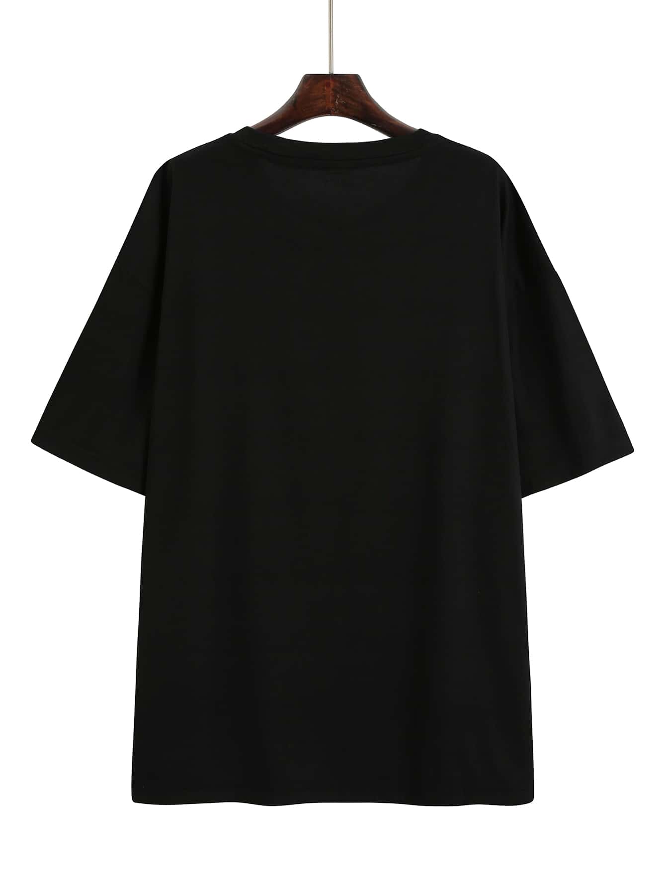 SHEIN EZwear Butterfly And Letter Graphic Drop Shoulder Oversized Tee - Black - View 2