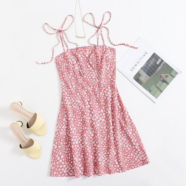 

Tie Shoulder Ditsy Floral Cami Dress, Baby pink