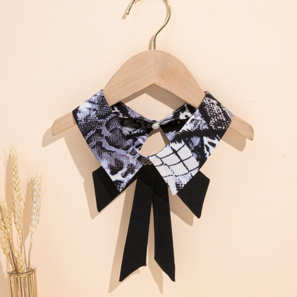 

Bow Decor Snakeskin Print Dickey Collar, Multicolor
