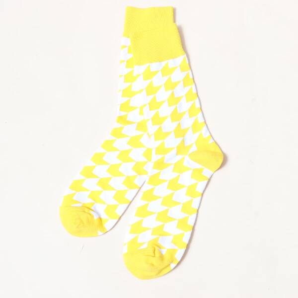

Houndstooth Pattern Crew Socks, Yellow