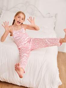 Niñas Conjunto de pijama de satén con estampado - Rosa Pálido - Ver 4