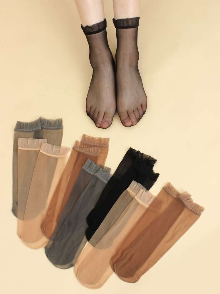 8pairs Mesh Crew Socks, Fall - Multicolor - View 1