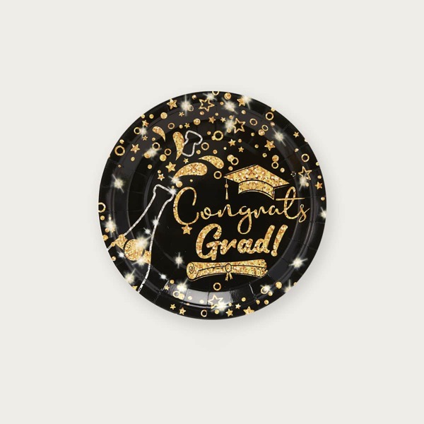 

10pcs 9 Inch Graduation Party Disposable Plate, Black