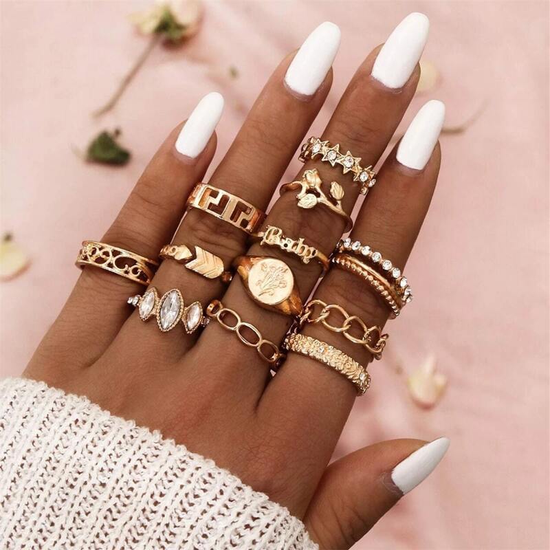 

12pcs Rhinestone Ring, Gold