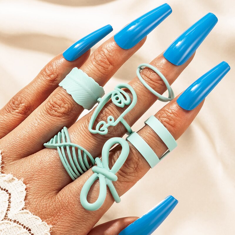 6pcs Figure Ring, Blue