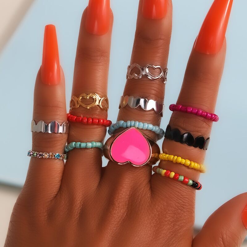 

13pcs Heart Decor Ring, Multicolor