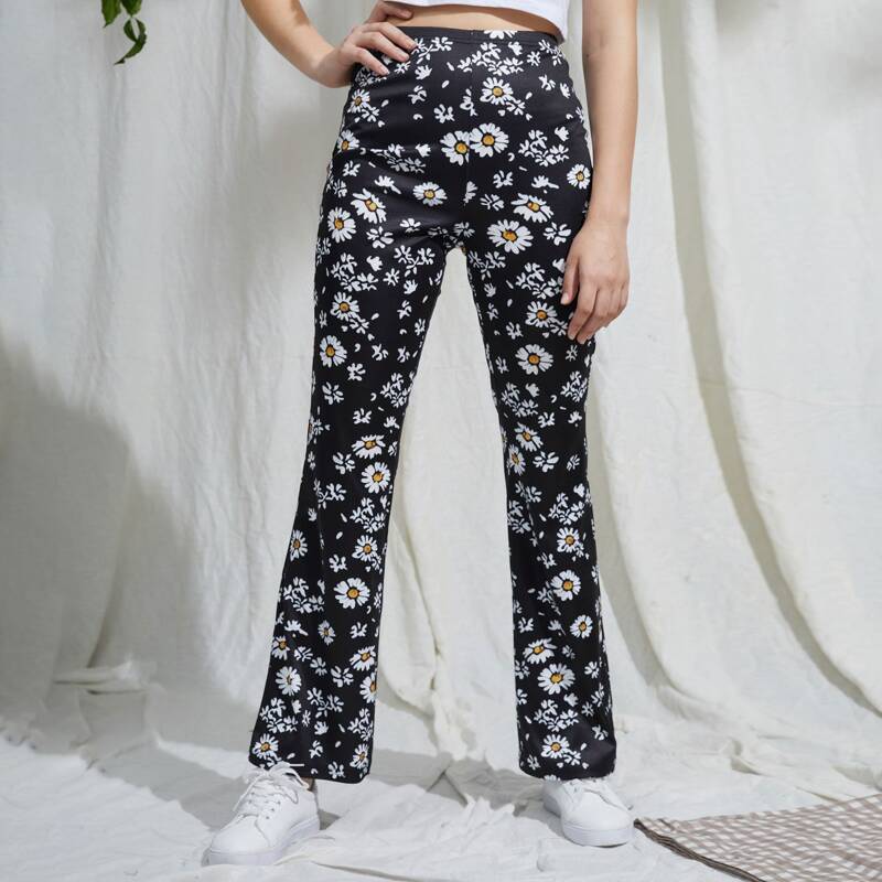 

Daisy Print Pants, Black