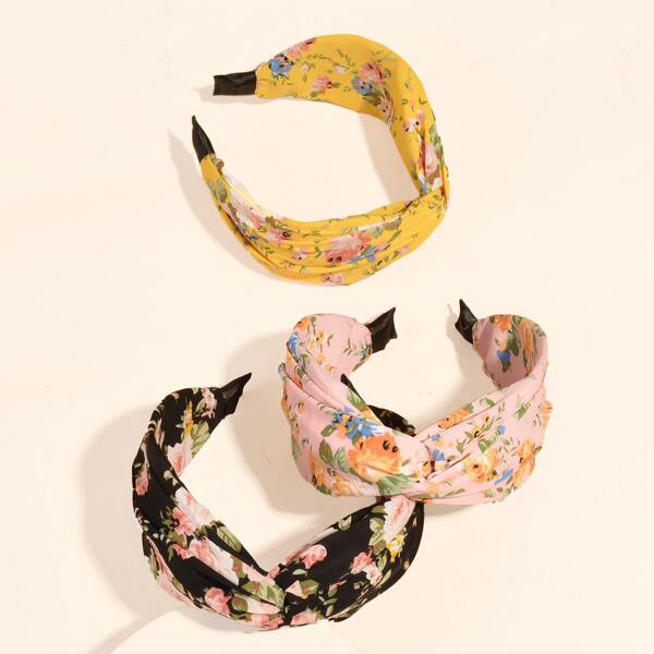 

3pcs Flower Print Headband, Multicolor