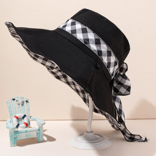 

Gingham Print Hat, Black