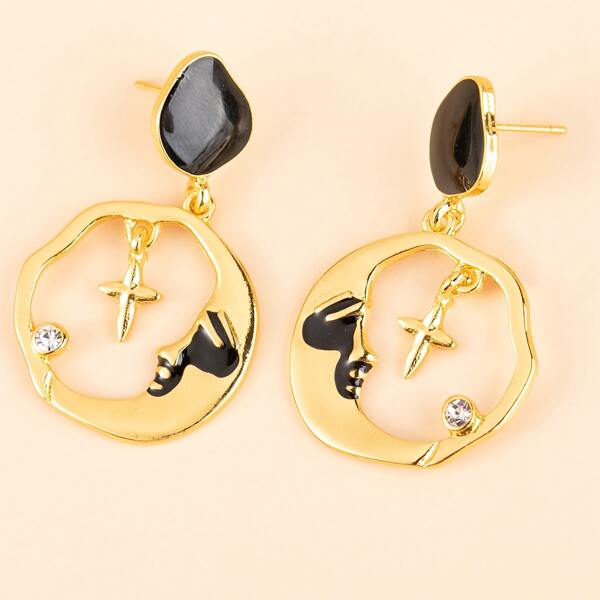 

Moon Design Drop Earrings, Gold